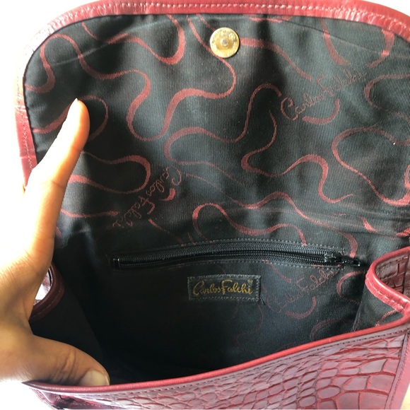 VINTAGE CARLOS FALCHI CROC 🐊 EMBOSSED LEATHER SHOULDER BAG - Picture 10 of 15